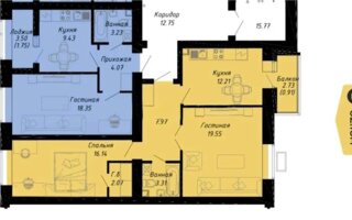 Продажа 2-комнатной квартиры, 62.16 м²