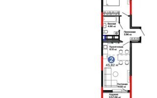 Продажа 2-комнатной квартиры, 45.82 м²