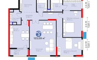 Продажа 3-комнатной квартиры, 123.09 м²