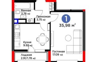 Продажа 1-комнатной квартиры, 36 м²