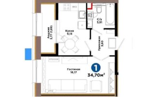 Продажа 1-комнатной квартиры, 34.7 м²