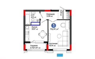 Продажа 1-комнатной квартиры, 35.91 м²