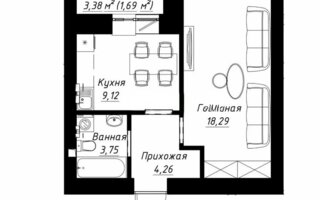 Продажа 1-комнатной квартиры, 41.3 м²