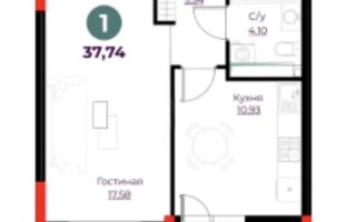 Продажа 1-комнатной квартиры, 37.74 м²