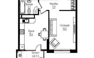 Продажа 1-комнатной квартиры, 43 м²