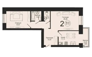Продажа 2-комнатной квартиры, 65.65 м²