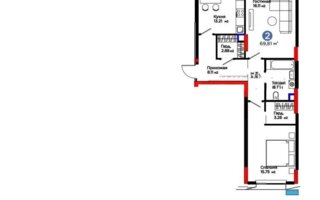 Продажа 2-комнатной квартиры, 69.81 м²