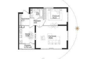 Продажа 2-комнатной квартиры, 70.73 м²