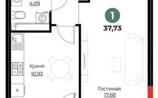 Продажа 1-комнатной квартиры, 37.73 м²