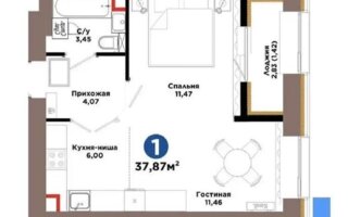 Продажа 2-комнатной квартиры, 37.87 м²