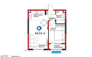 Продажа 2-комнатной квартиры, 48.53 м²
