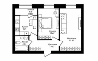 Продажа 2-комнатной квартиры, 60 м²