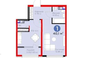 Продажа 1-комнатной квартиры, 40.1 м²