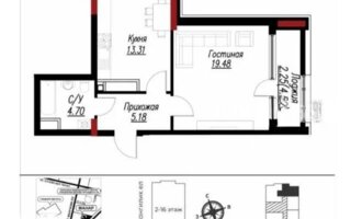 Продажа 1-комнатной квартиры, 44.92 м²
