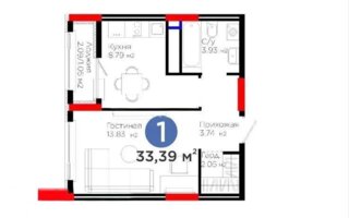 Продажа 1-комнатной квартиры, 33.39 м²
