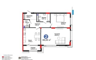 Продажа 2-комнатной квартиры, 85.55 м²