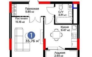 Продажа 1-комнатной квартиры, 36 м²