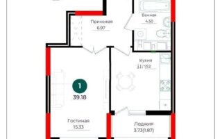 Продажа 1-комнатной квартиры, 39.18 м²