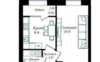 Продажа 1-комнатной квартиры, 40.12 м²