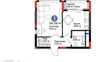 Продажа 1-комнатной квартиры, 36 м²