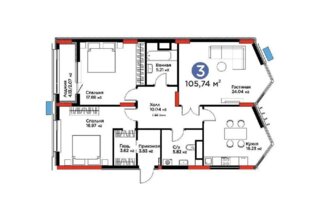 Продажа 3-комнатной квартиры, 105.74 м²