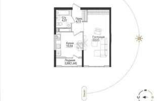 Продажа 1-комнатной квартиры, 44 м²