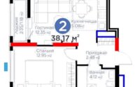 Продажа 2-комнатной квартиры, 38.17 м² в Астане