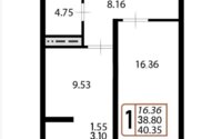 Продажа 1-комнатной квартиры, 40.35 м² в Астане