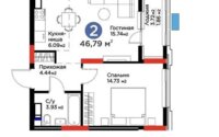 Продажа 2-комнатной квартиры, 46.79 м² в Астане - фото 4