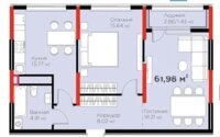 Продажа 2-комнатной квартиры, 61.98 м² в Астане