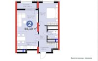 Продажа 2-комнатной квартиры, 55.39 м² в Астане