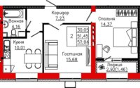 Продажа 2-комнатной квартиры, 52.94 м² в Астане
