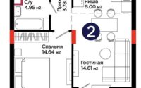 Продажа 2-комнатной квартиры, 44.28 м² в Астане