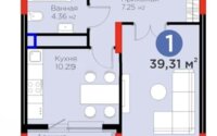 Продажа 1-комнатной квартиры, 39.31 м² в Астане
