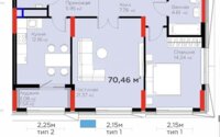 Продажа 2-комнатной квартиры, 70.46 м² в Астане