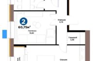 Продажа 2-комнатной квартиры, 60.75 м² в Астане