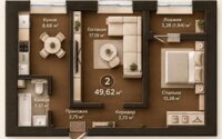 Продажа 2-комнатной квартиры, 49.62 м² в Астане