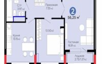 Продажа 2-комнатной квартиры, 56.25 м² в Астане