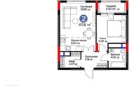 Продажа 2-комнатной квартиры, 47.6 м² в Астане
