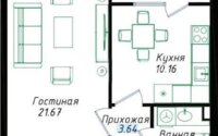 Продажа 1-комнатной квартиры, 41.39 м² в Астане