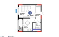 Продажа 1-комнатной квартиры, 35.83 м² в Астане