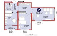 Продажа 2-комнатной квартиры, 60.11 м² в Астане