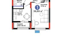 Продажа 1-комнатной квартиры, 38.69 м² в Астане