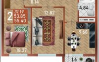 Продажа 2-комнатной квартиры, 55.4 м² в Астане