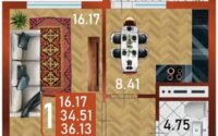 Продажа 1-комнатной квартиры, 36.13 м² в Астане