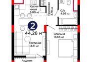Продажа 2-комнатной квартиры, 44.28 м² в Астане
