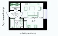 Продажа 1-комнатной квартиры, 28.1 м² в Астане