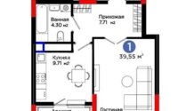 Продажа 1-комнатной квартиры, 39.55 м² в Астане