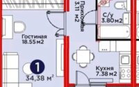 Продажа 1-комнатной квартиры, 34.68 м² в Астане