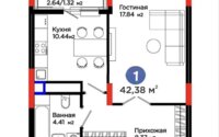 Продажа 1-комнатной квартиры, 42.4 м² в Астане